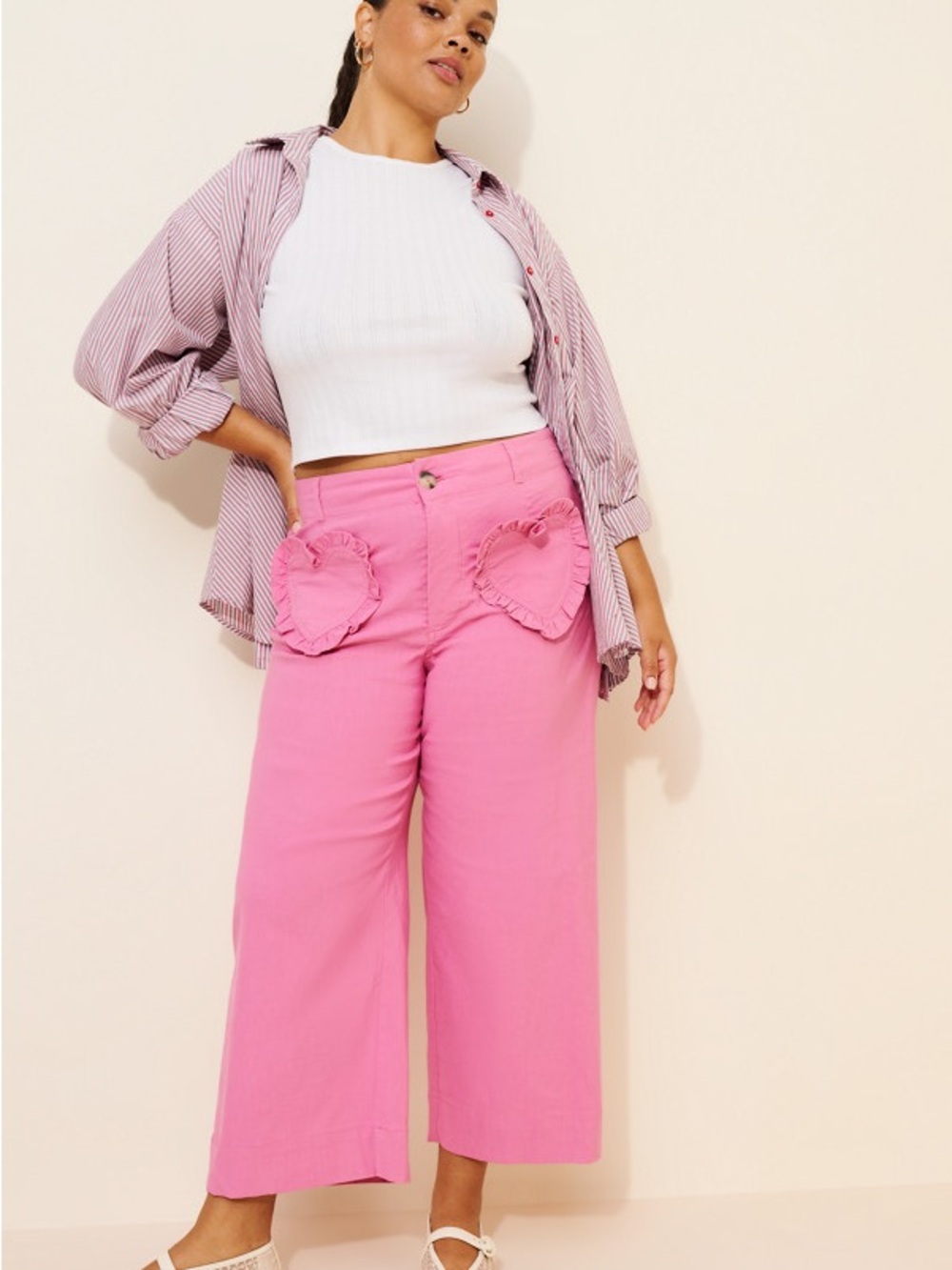 NWT Anthropologie Pink Cropped Wide-Leg Colette Pants with Heart Pockets